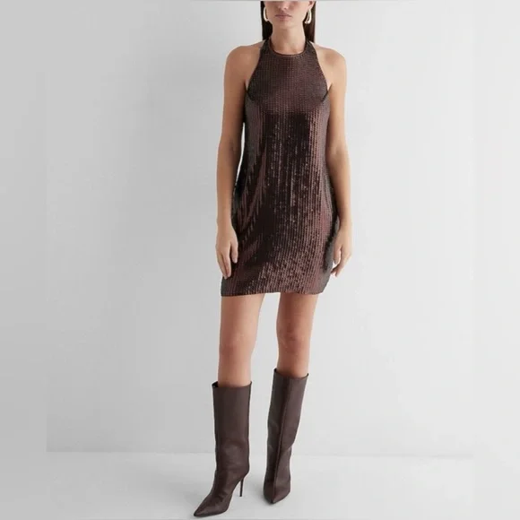 🆕 Express Copper Sequin Mini Dress. Size XS. NWT. 🤎 - Picture 5 of 16